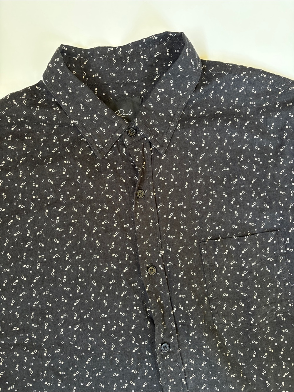 Rails‎ Carson Linen Short Sleeve Button Shirt Black Geometric Travel Mens XXL